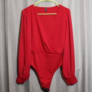 Red V neck body suit